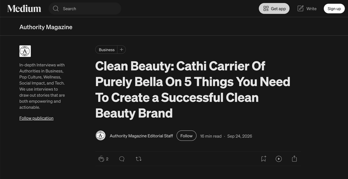 PURELY BELLA Founder Cathi Carrier Featured in Authority Magazine