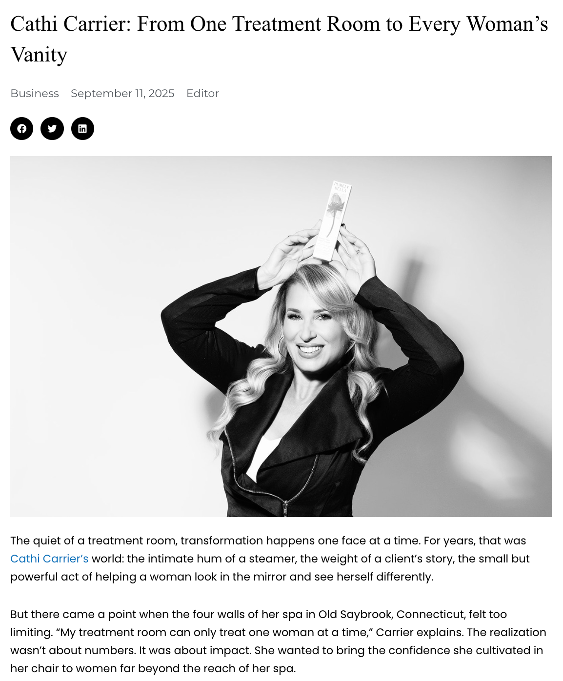 Cathi Carrier: From One Treatment Room to Every Woman’s Vanity