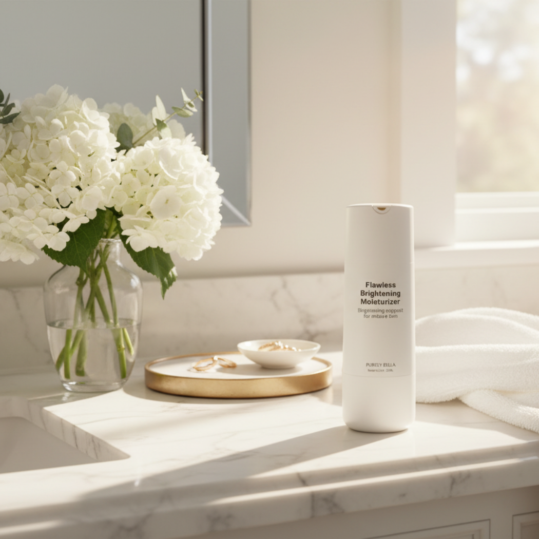Flawless Brightening Moisturizer by Purely Bella Beauty - lightweight daily moisturizer for luminous, even skin tone