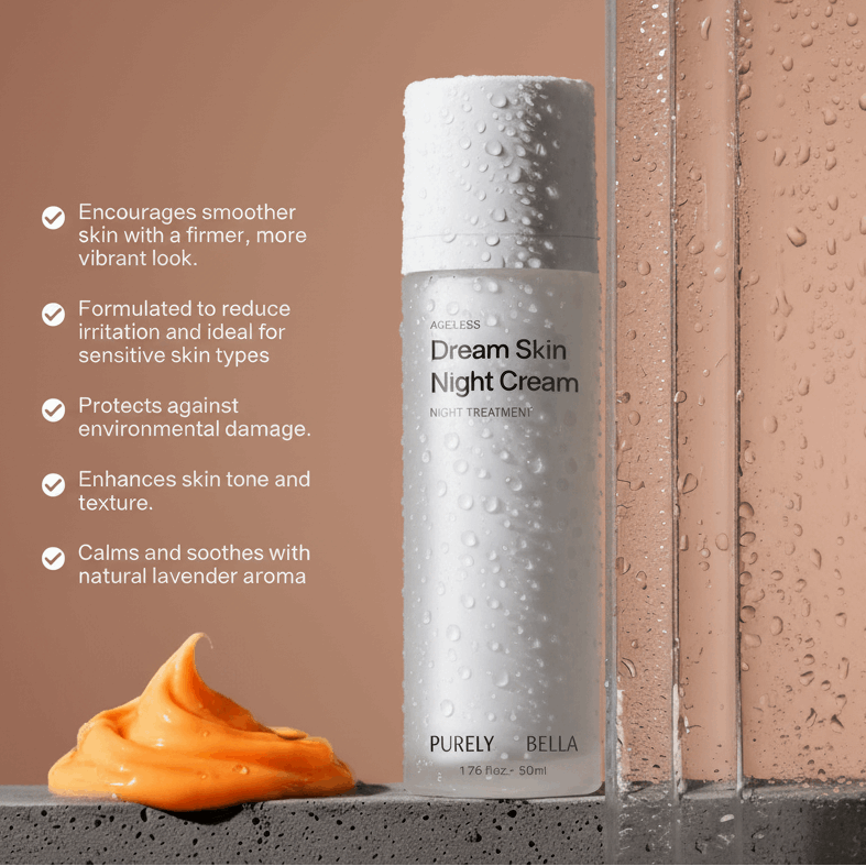 Purely Bella Dream Skin Night Cream texture and packaging