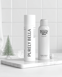 Purely Bella Evening Ritual products on marble - nighttime skincare routine astaxanthin