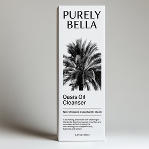 Purely Bella Oasis Oil Cleanser packaging - antioxidant-rich gentle makeup remover