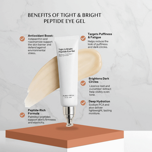 Tight & Bright peptide eye gel ingredients - cooling formula tightens brightens tired eyes