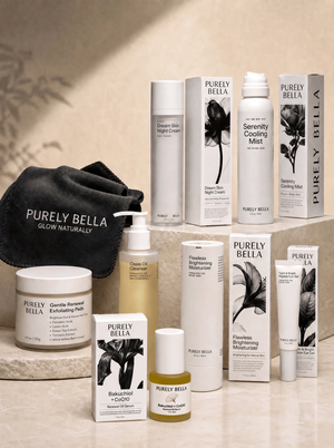Complete Glow Ritual full Purely Bella product lineup on warm background