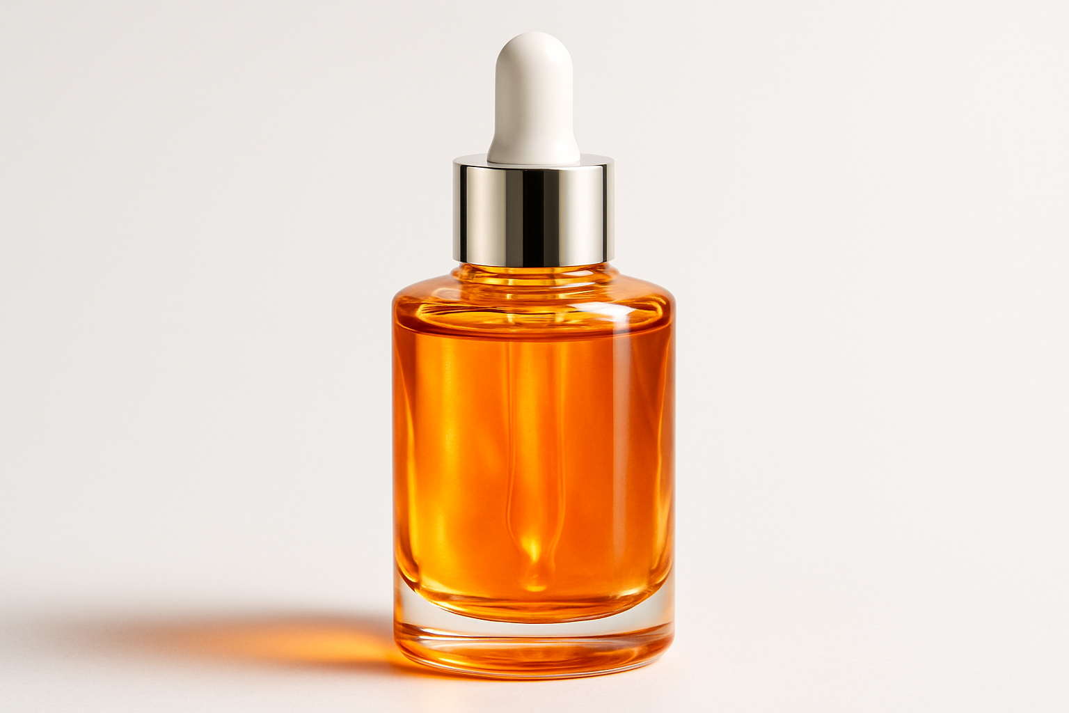 create a picture of a beautiful orange liquid in a bottle for skincare