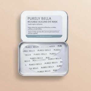 Purely Bella Beauty Reusable Eye Masks in open tin - perfect for soothing tired under-eyes and reducing puffiness