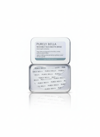 Purely Bella reusable silicone eye mask reflected on a white surface