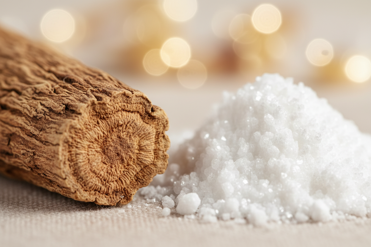 licorice root and niacinamide raw materials but pretty image, close up