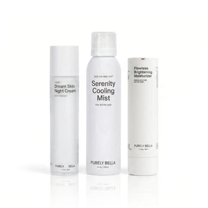 Three skincare products from Purely Bella on a white background