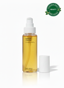 Bottle of Oasis Oil Cleanser with a white cap on a white background, featuring an 'Evergreen Beauty' award badge. Best Oil cleanser