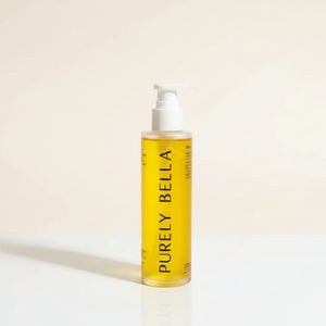 Yellow bottle of 'PURELY BELLA' on a white background