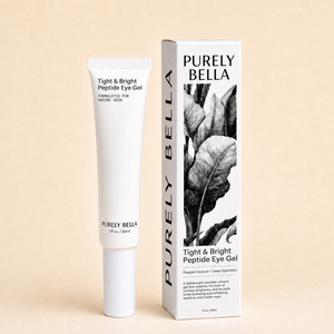 Purely Bella Tight & Bright Peptide Eye Gel bottle with applicator, main product shot